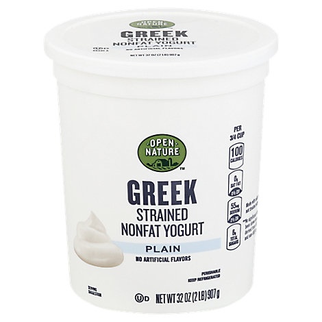 slide 1 of 1, Open Nature Yogurt Greek Nonfat Strained Plain, 32 oz