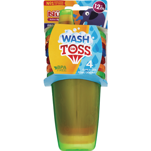 slide 1 of 1, Nuby Wash Or Toss Cup With Spout, 4 ct