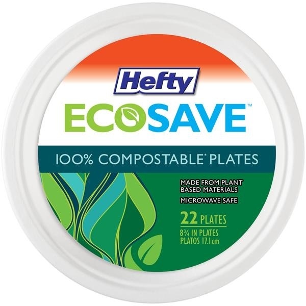 slide 1 of 7, Hefty Ecosave 100% Compostable Plates, 22 ct