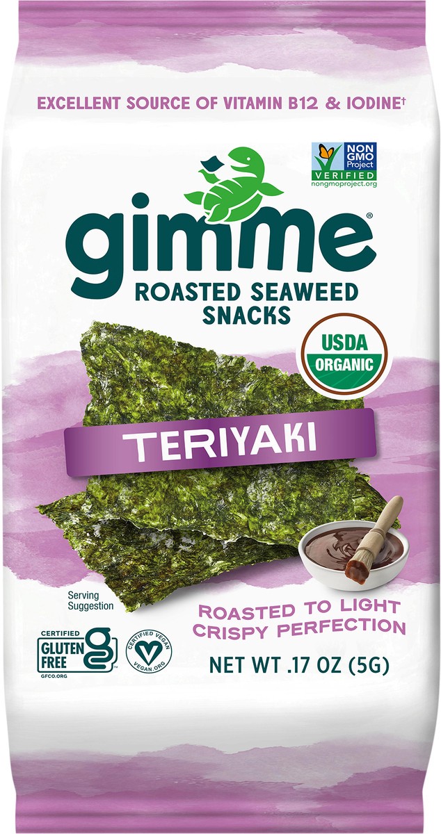 slide 4 of 7, gimMe Organic Premium Roasted Teriyaki Seaweed 0.17 oz, 0.17 oz