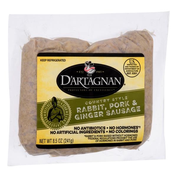slide 1 of 1, D'Artagnan Rabbit Ginger Sausage, 8.5 oz