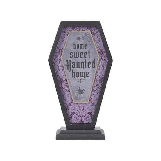 slide 1 of 2, 9" Home Sweet Haunted Home Coffin Tabletop Sign By Ashland, 9 in