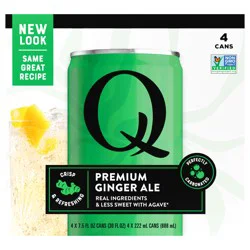 Q Mixers Premium Ginger Ale, Premium Cocktail Mixer Made with Real Ingredients, (Pack of 4) - 4 ct; 7.5 oz