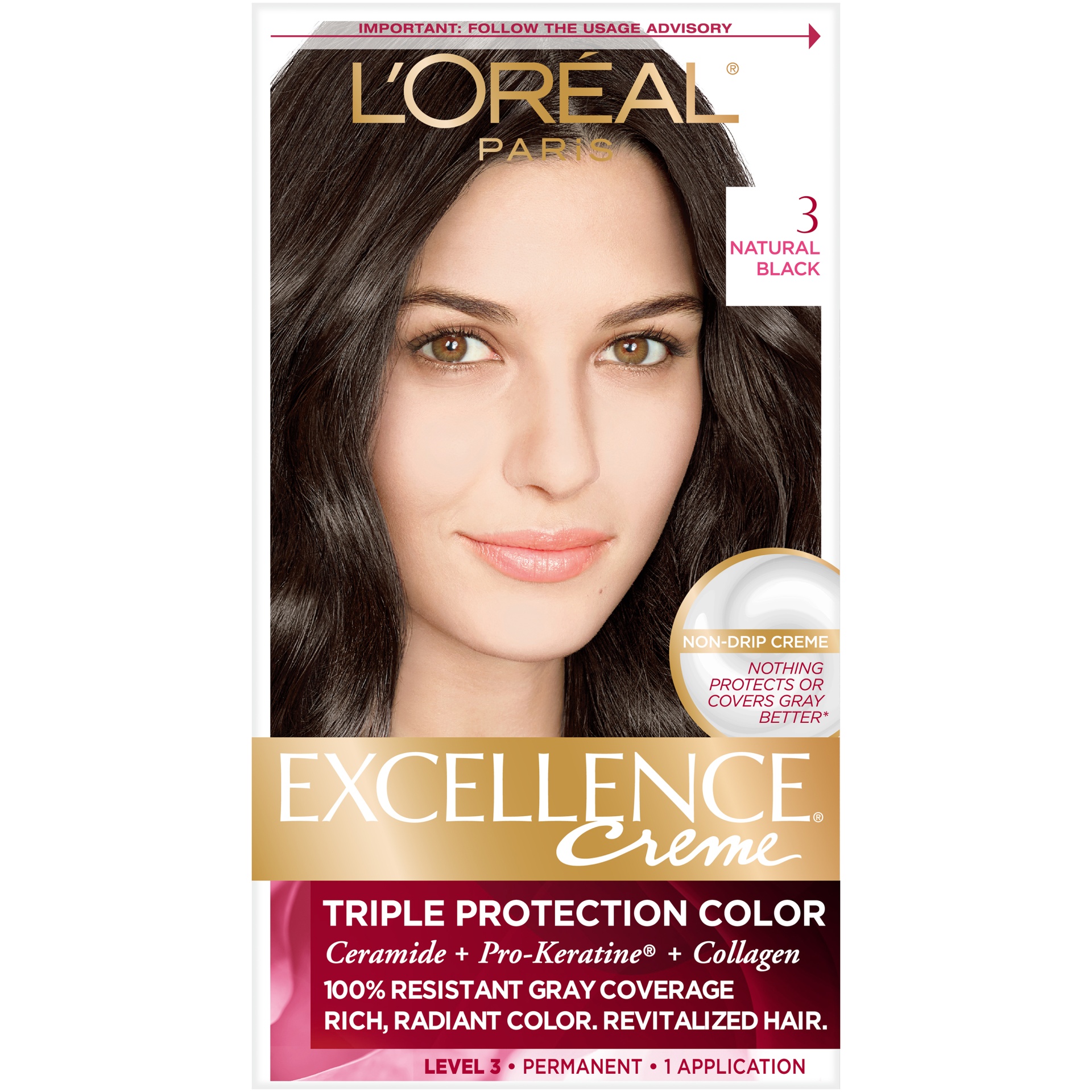 slide 3 of 8, L'Oréal Excellence Non-Drip Creme Hair Color - 3 Natural Black, 1 ct