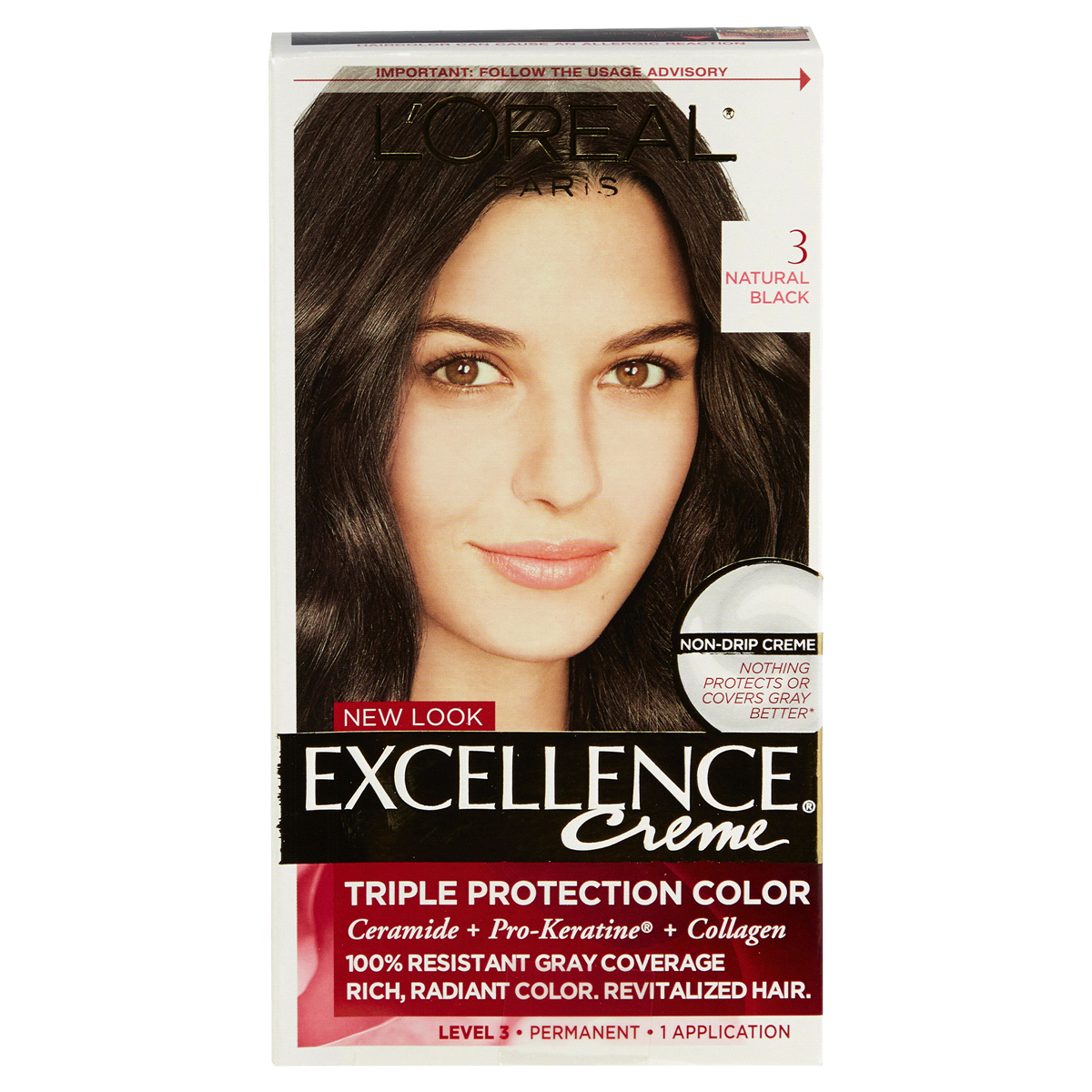 slide 1 of 8, L'Oréal Excellence Non-Drip Creme Hair Color - 3 Natural Black, 1 ct