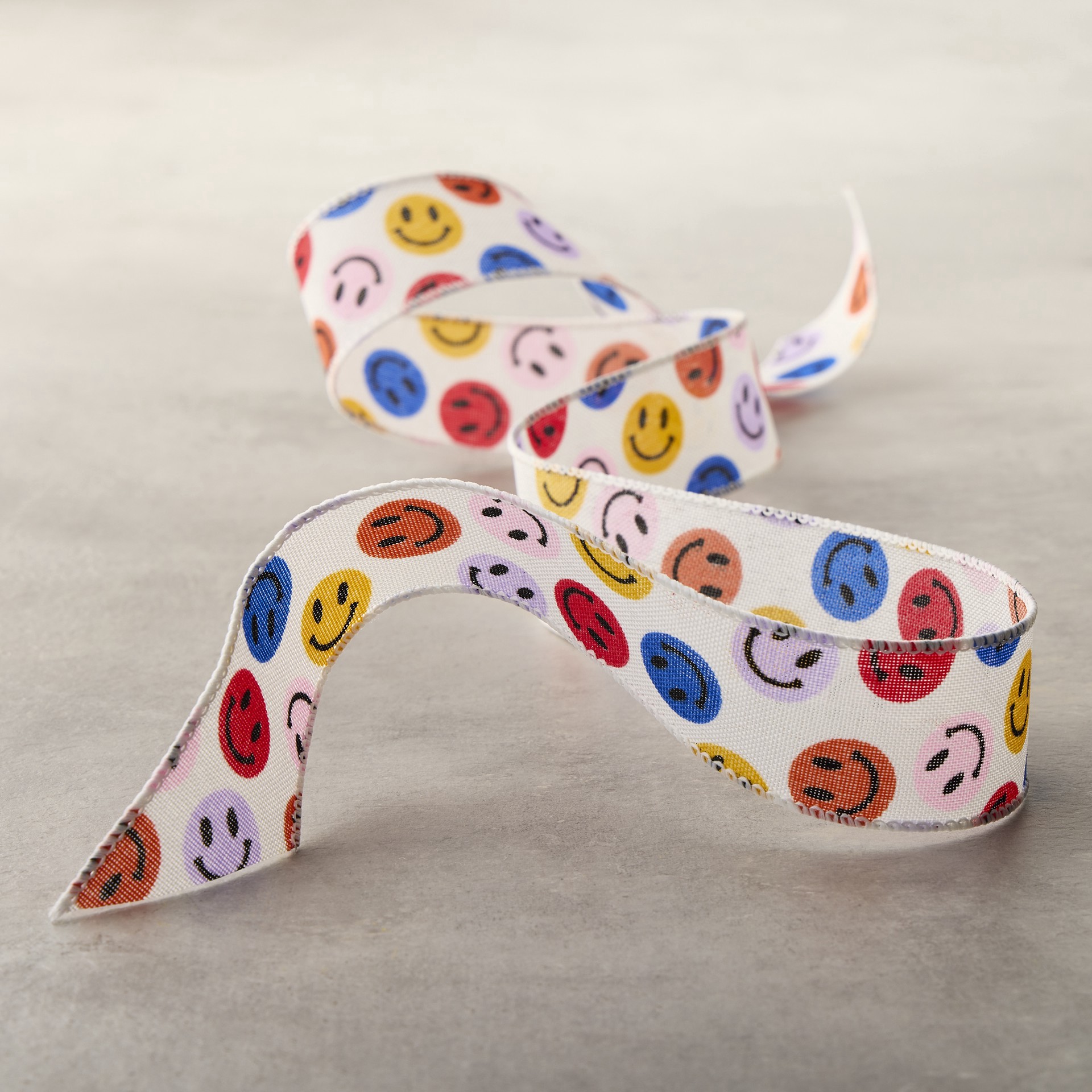 slide 2 of 2, 1.5" X 3yd. Taffeta Wired White Smiles Ribbon By Celebrate It Classic, 1.5 in x 3 yd