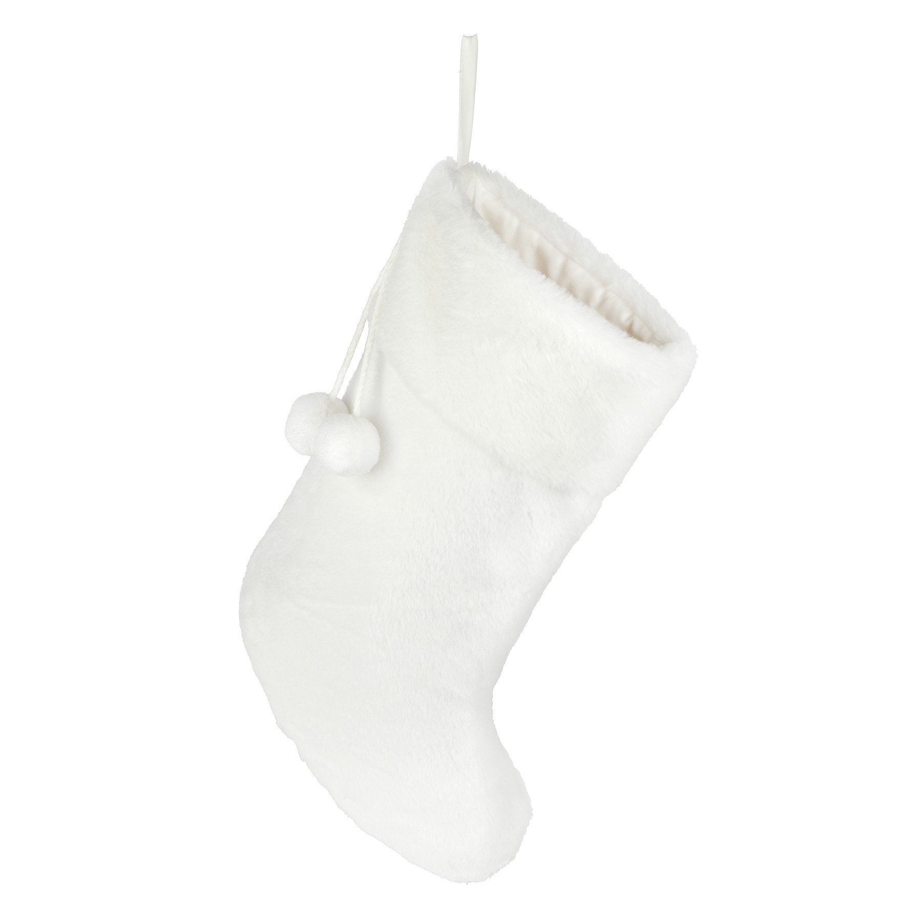 slide 2 of 2, 20" White Faux Fur Stocking With Pom Poms By Ashland, 20 in