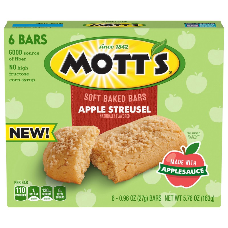 slide 1 of 1, Mott's Soft Baked Apple Streusel Bars 6 Count, 5.76 OZ, 6 ct