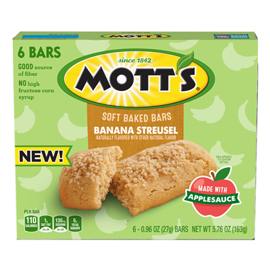 slide 1 of 6, Mott's Soft Baked Bars, Banana Streusel, Made With Applesauce, 6 Count, 5.76 oz, 6 ct