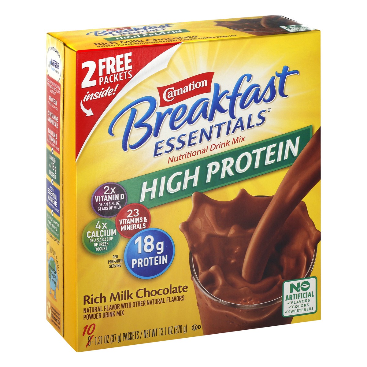 slide 2 of 9, Carnation Breakfast Essentials High Protein Nutritional Powder Drink Mix, Rich Milk Chocolate, 10 - 37 g Packets, 13.05 oz