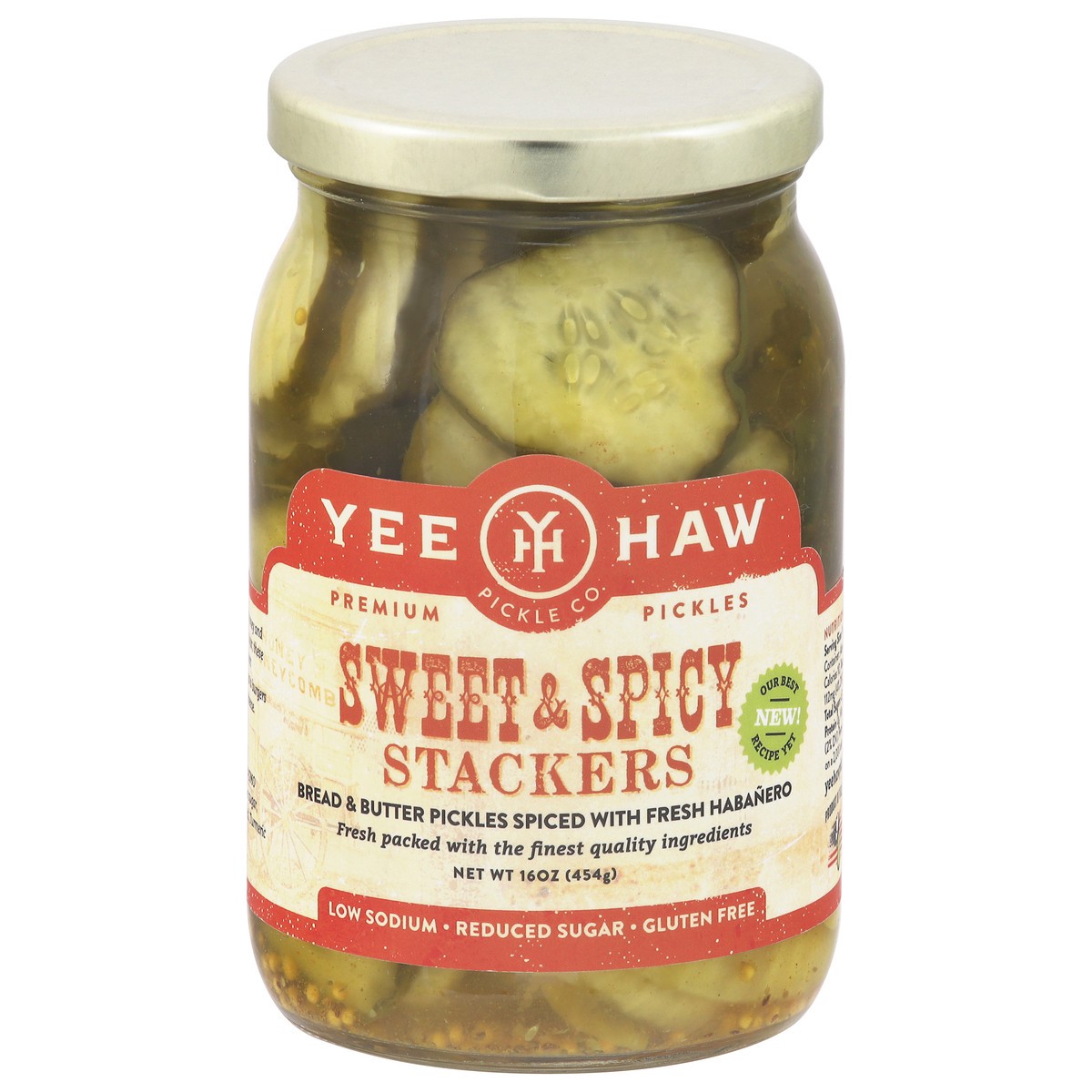 slide 1 of 9, Yee-Haw Pickle Co. Sweet & Spicy Stackers Pickles 16 oz, 16 oz
