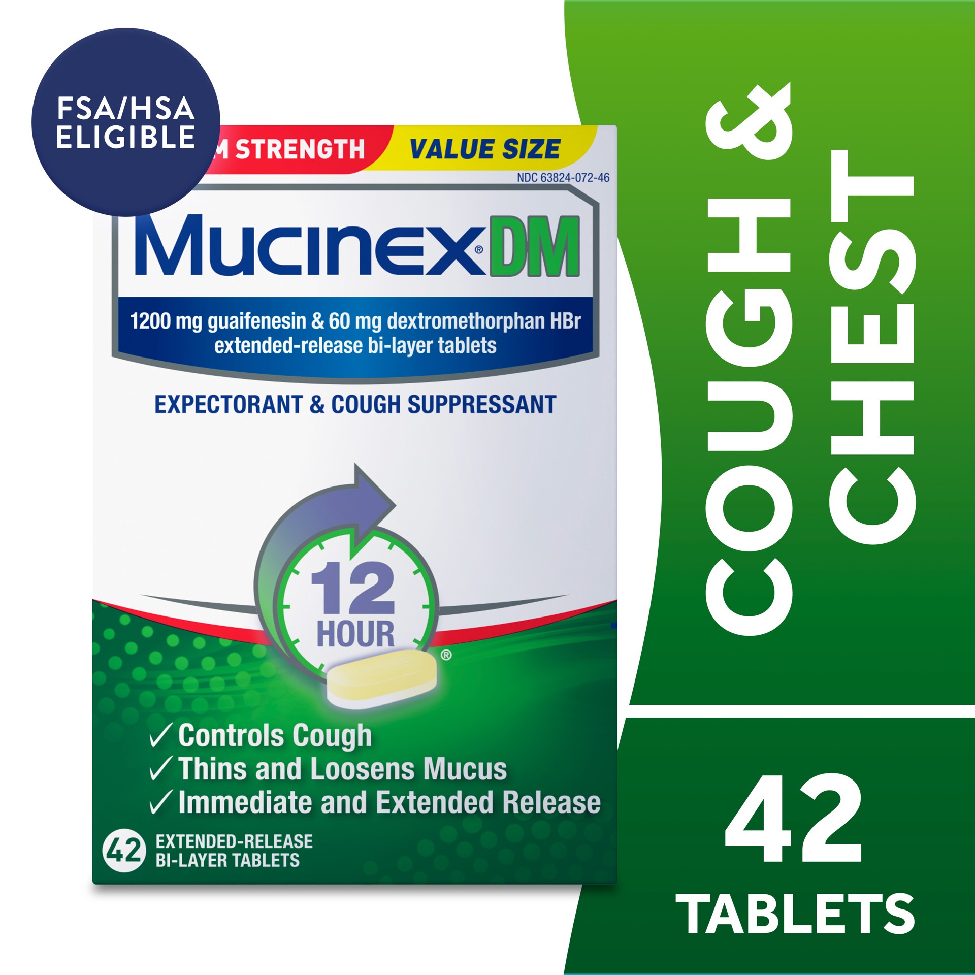 slide 1 of 9, Mucinex DM 12 Hr Maximum Strength Chest Congestion Expectorant & Cough Suppressant Tablets, 42ct, 42 ct