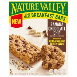 Nature Valley Soft Baked Breakfast Bars, Banana Chocolate Chip, Morning Snacks, 5 Count, 8.85 oz