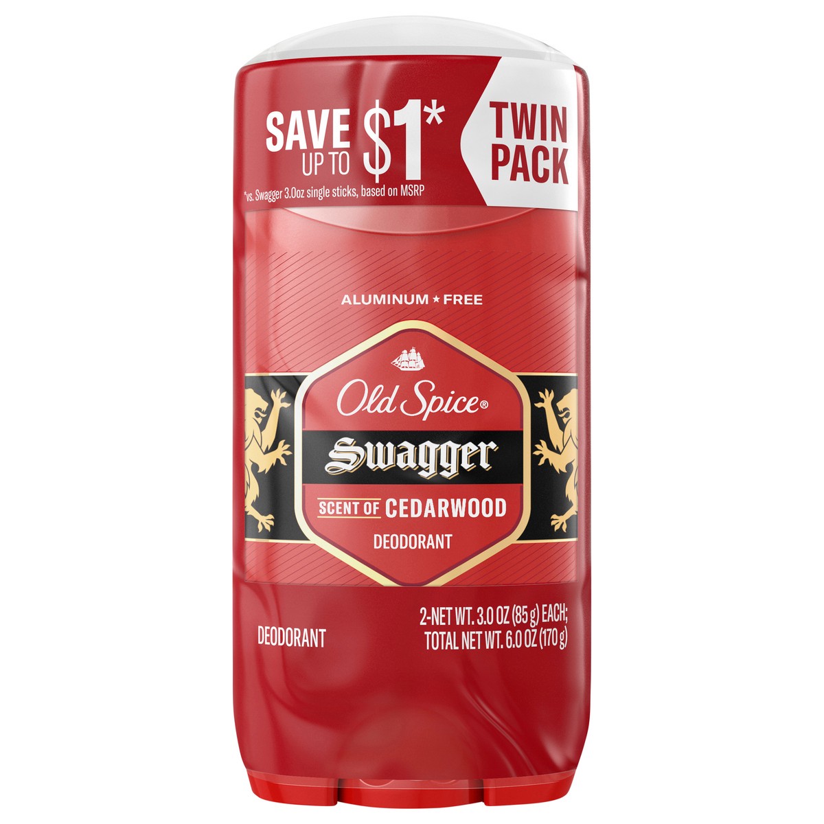 slide 1 of 95, Old Spice Men's Deodorant Aluminum-Free Swagger, 3.0oz Twin Pack, 6 oz