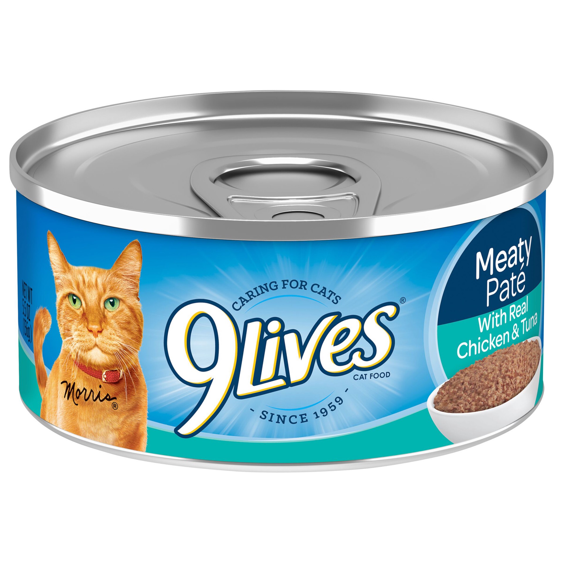 slide 1 of 8, 9Lives Meaty Paté With Real Chicken & Tuna Wet Cat Food, 5.5-Ounce Can, 5.5 oz