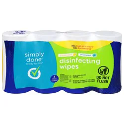 Simply Done Lemon Scent/Fresh Scent Disinfecting Wipes 4 Pack 4 - 75 ea