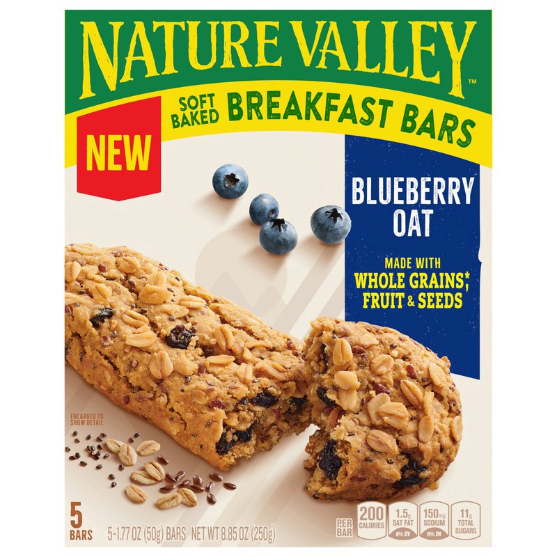 slide 1 of 6, Nature Valley Soft Baked Breakfast Bars, Blueberry Oat, Morning Snacks, 5 Bars, 8.85 oz, 5 ct