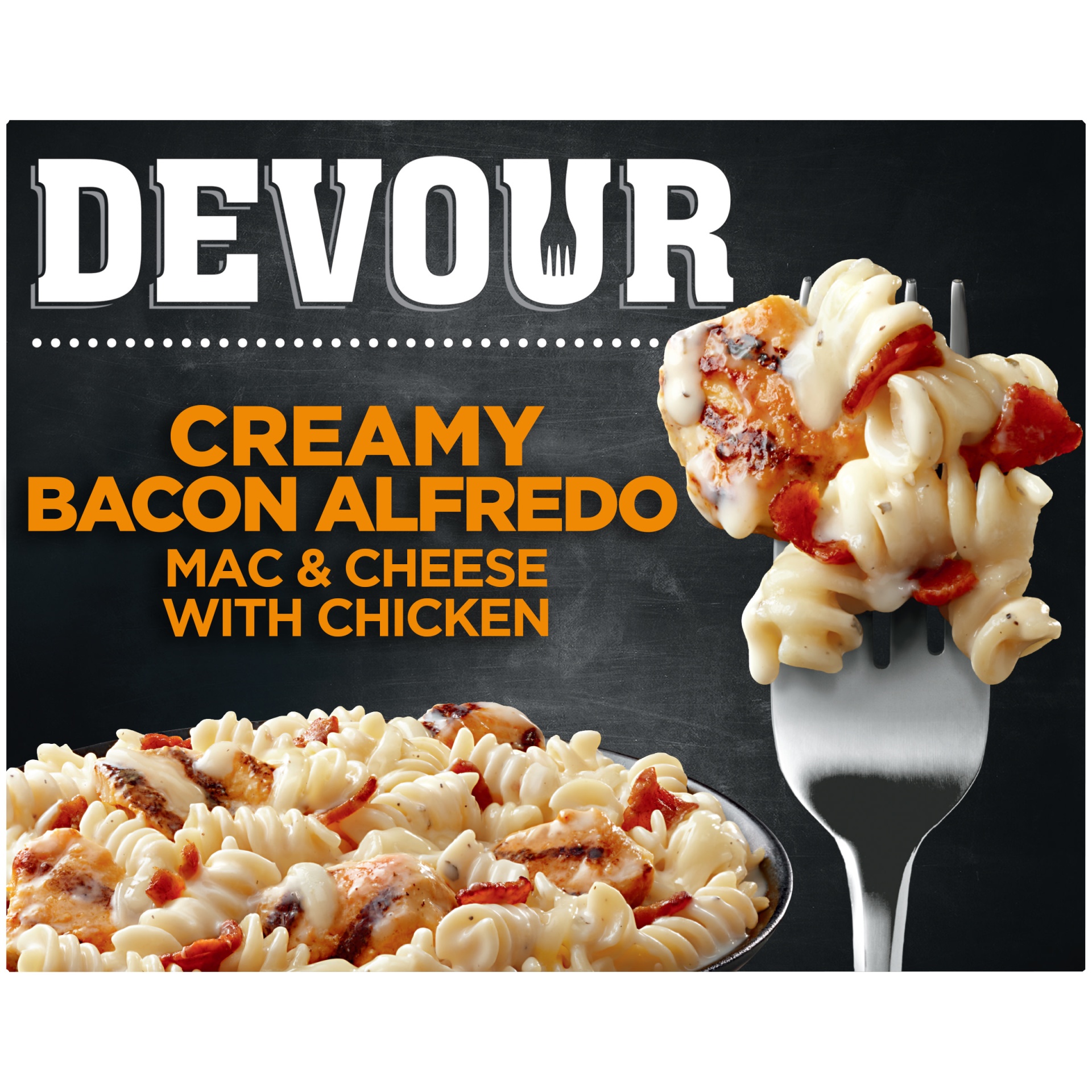 slide 1 of 1, DEVOUR Creamy Bacon Alfredo Mac & Cheese with Chicken Frozen Meal, 10 oz