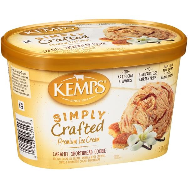 slide 1 of 1, Kemps Simply Crafted Caramel Shortbread Cookie Premium Ice Cream, 1.5 qt