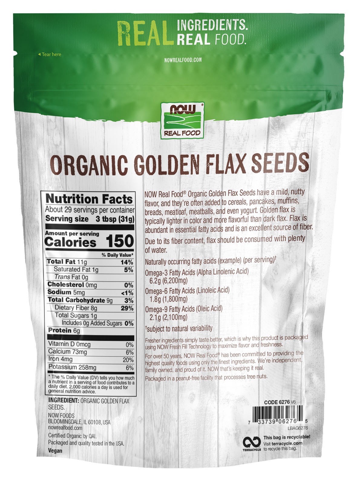 slide 3 of 3, NOW Foods Golden Flax Seeds, Organic, 2 lb