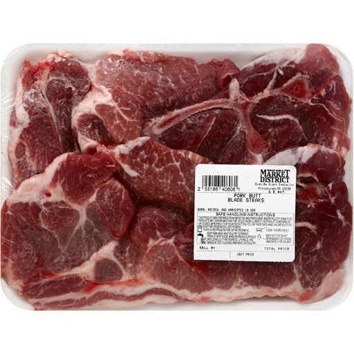 slide 1 of 1, Market District Pork Butt Blade Steak, Bone In, per lb