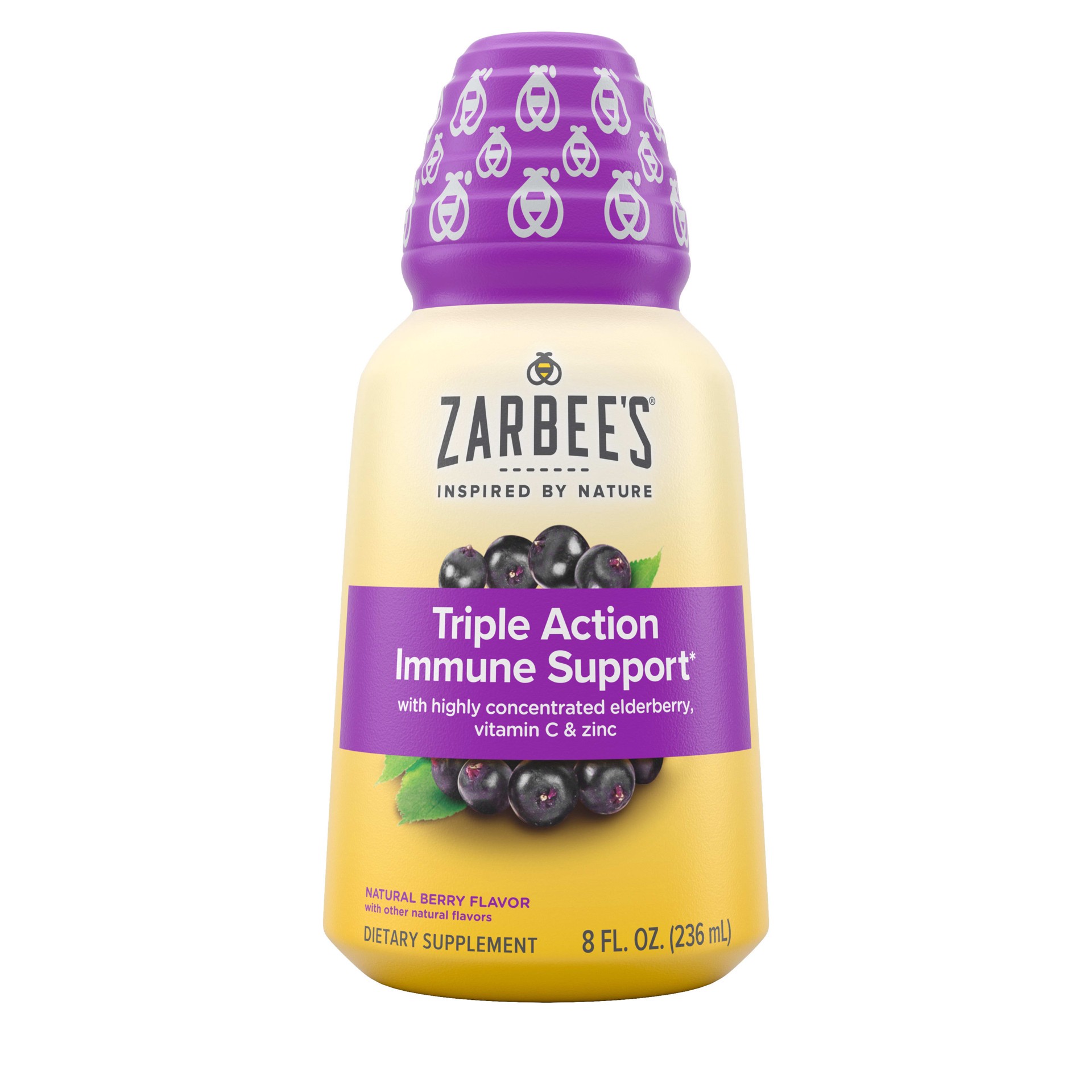 slide 7 of 9, Zarbee's Naturals Liquid Daily Immune Support, High Concentrate Liquid, with Real Elderberry Vitamin C & Zinc, Black Elderberry Flavor, For Daytime Use, 8 Fl Oz, 8 fl oz