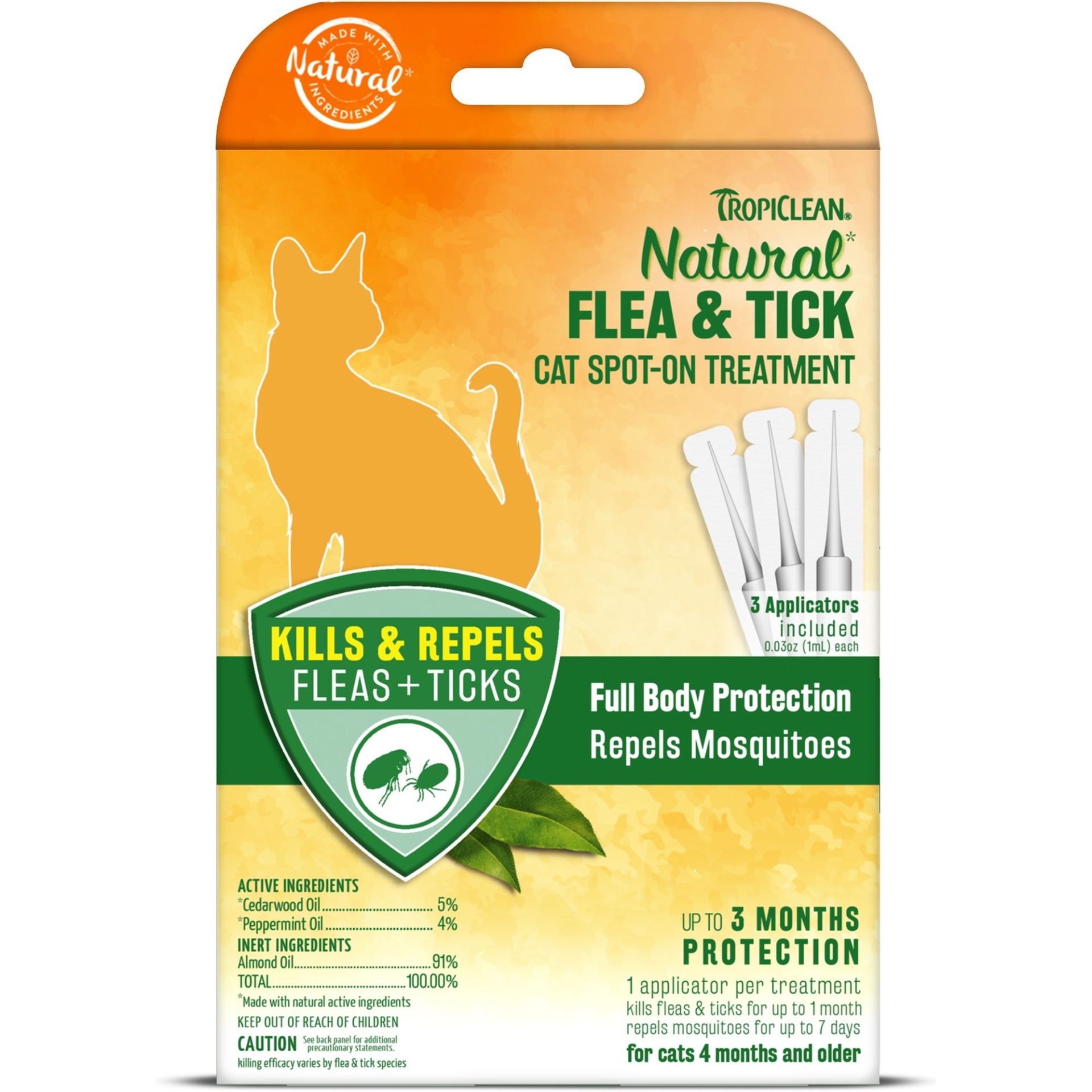 slide 1 of 1, TropiClean Natural Flea & Tick Spot-On Treatment for Cat, 3 ct