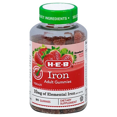 slide 1 of 1, H-E-B Select Ingredients Adult Iron Gummies, 90 ct