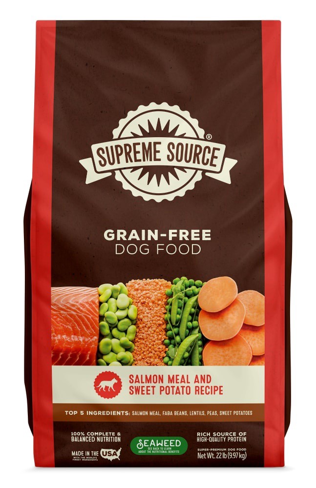 slide 1 of 4, Supreme Source Salmon Meal & Sweet Potato Recipe Dog Food, 22 lb