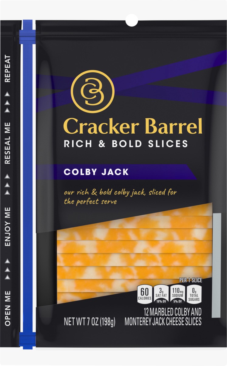 slide 8 of 8, Cracker Barrel Colby Jack Cheese Slices, 12 ct - 7.0 oz Wrapper, 7 oz