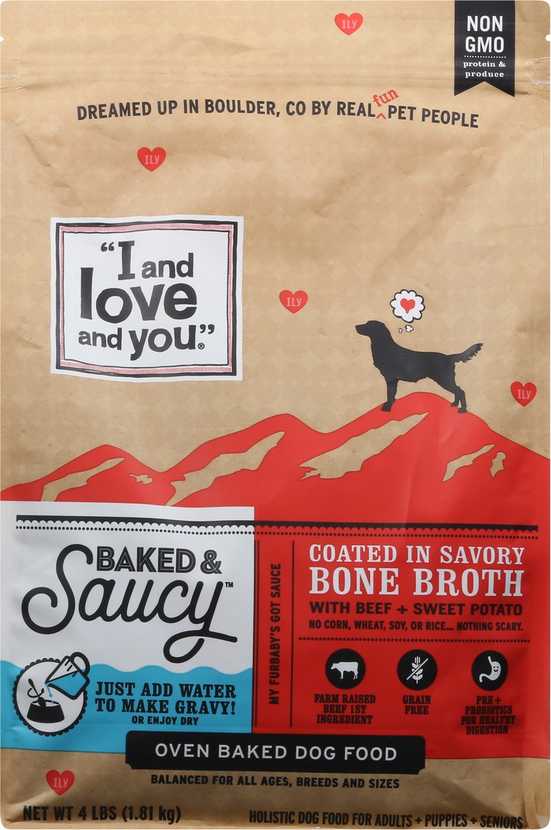 slide 5 of 15, I and Love and You Baked & Saucy Oven Baked Coated in Savory Bone Broth with Beef + Sweet Potatoes Dog Food 4 lb, 4 lb