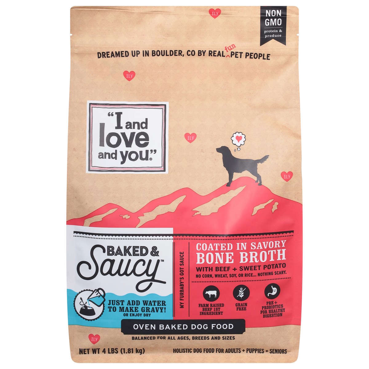 slide 1 of 15, I and Love and You Baked & Saucy Coated in Savory Bone Broth with Beef + Sweet Potato Dog Food 4 lb, 4 lb