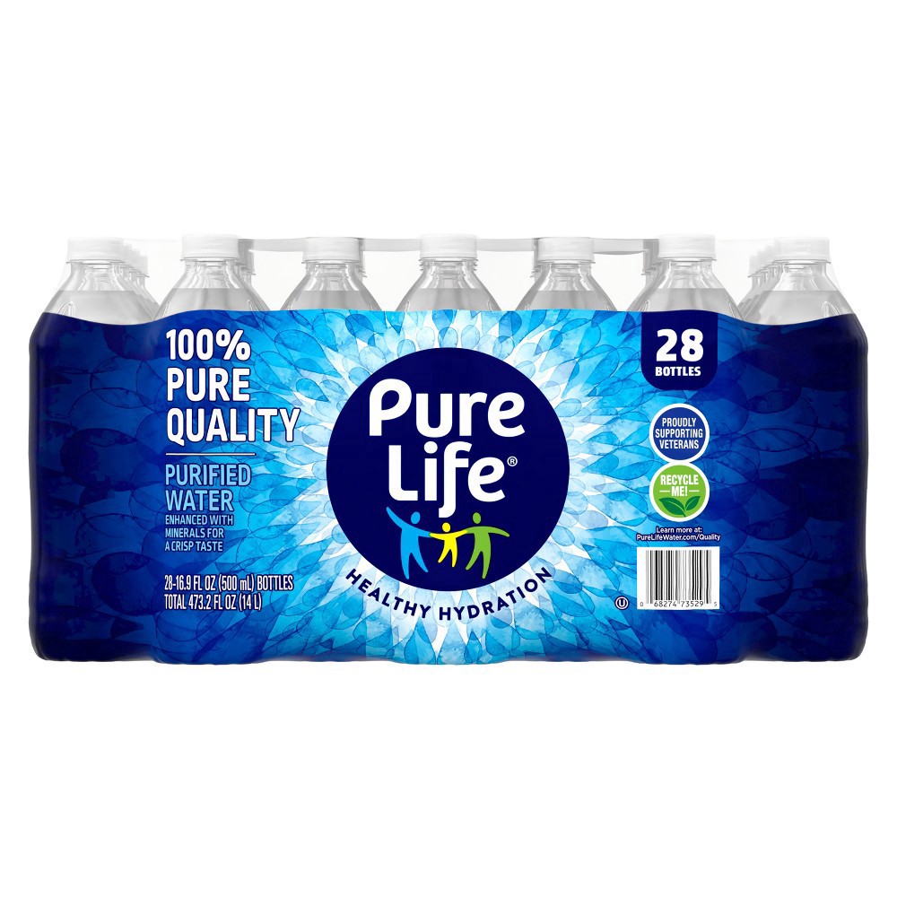 slide 13 of 14, Pure Life Purified Water, 16.9 Fl Oz / 500 mL, Plastic Bottled Water (28 Pack), 16.9 fl oz