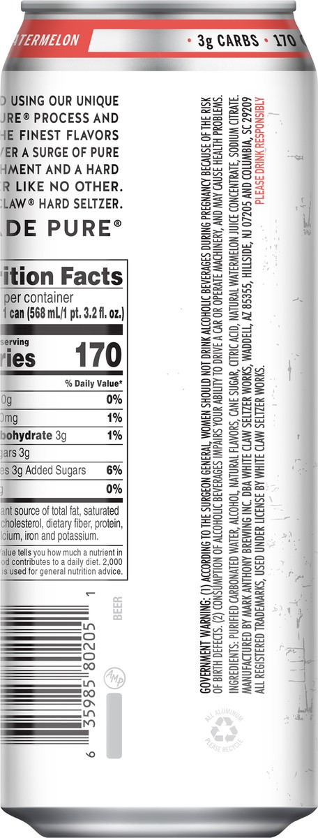 slide 6 of 7, White Claw Watermelon 19.2 fl oz Can, 19.20 fl oz