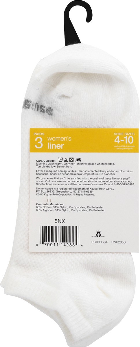 slide 9 of 9, No Nonsense Soft & Breathable Women's Liner 4-10 Socks 3 ea, 3 ct