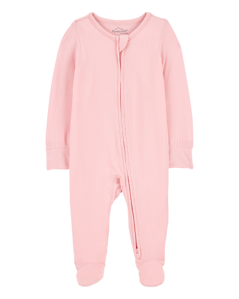 slide 1 of 3, Carter's Baby Zip-Up PurelySoft Sleep & Play Pajamas - Pink Pink 9M, 1 ct