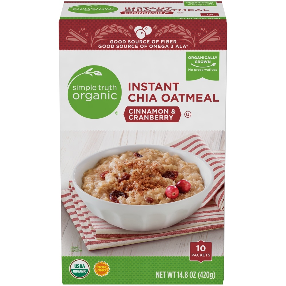 slide 1 of 1, Simple Truth Organic Instant Chia Oatmeal Cinnamon & Cranberry, 14.8 oz