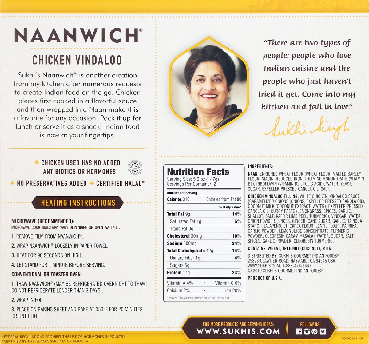 slide 3 of 10, Sukhi's Naanwich, Chicken Vindaloo, 2 Pack, 