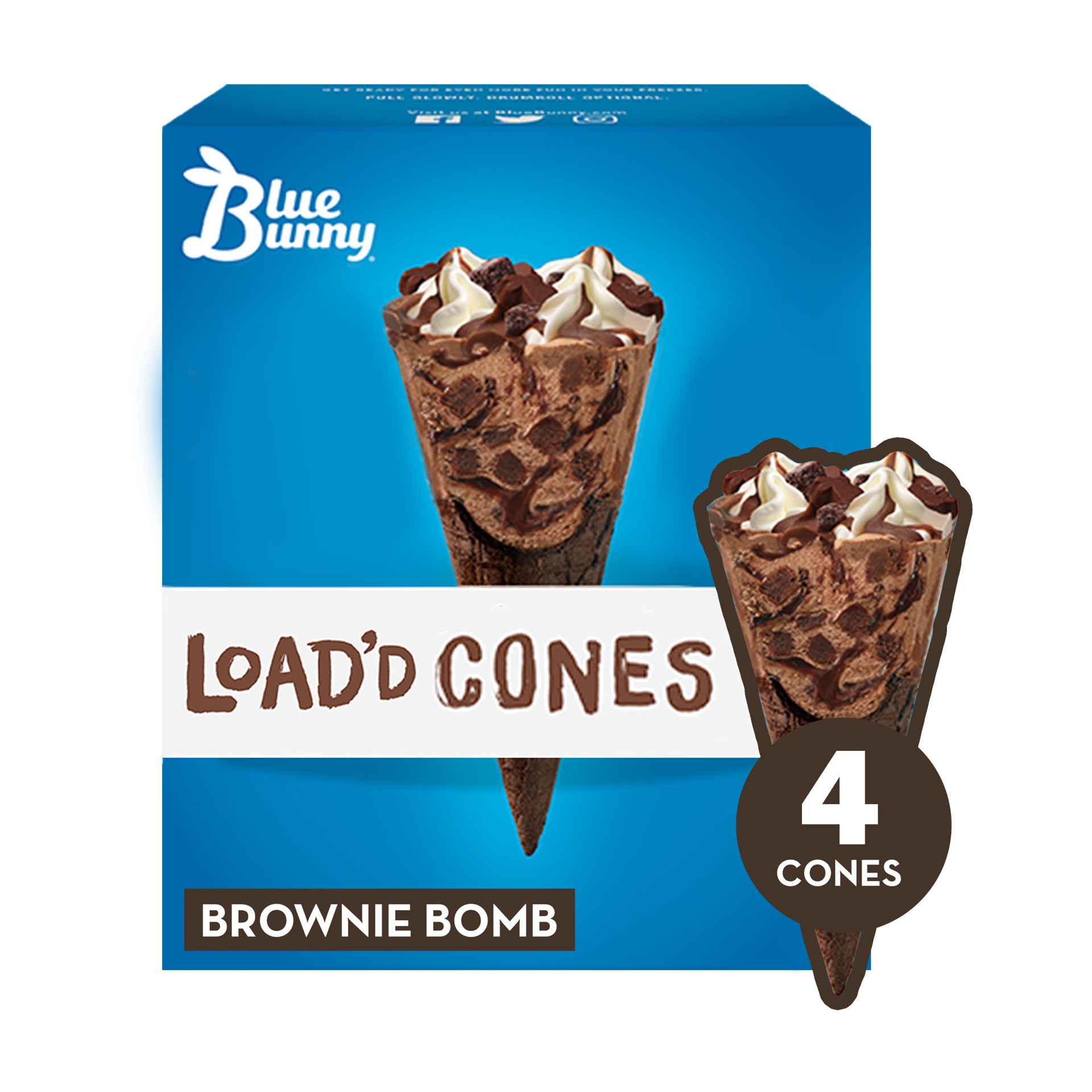 slide 1 of 5, Blue Bunny Load'd Cones Brownie Bomb, Frozen Dessert, 4 Pack, 16 fl oz