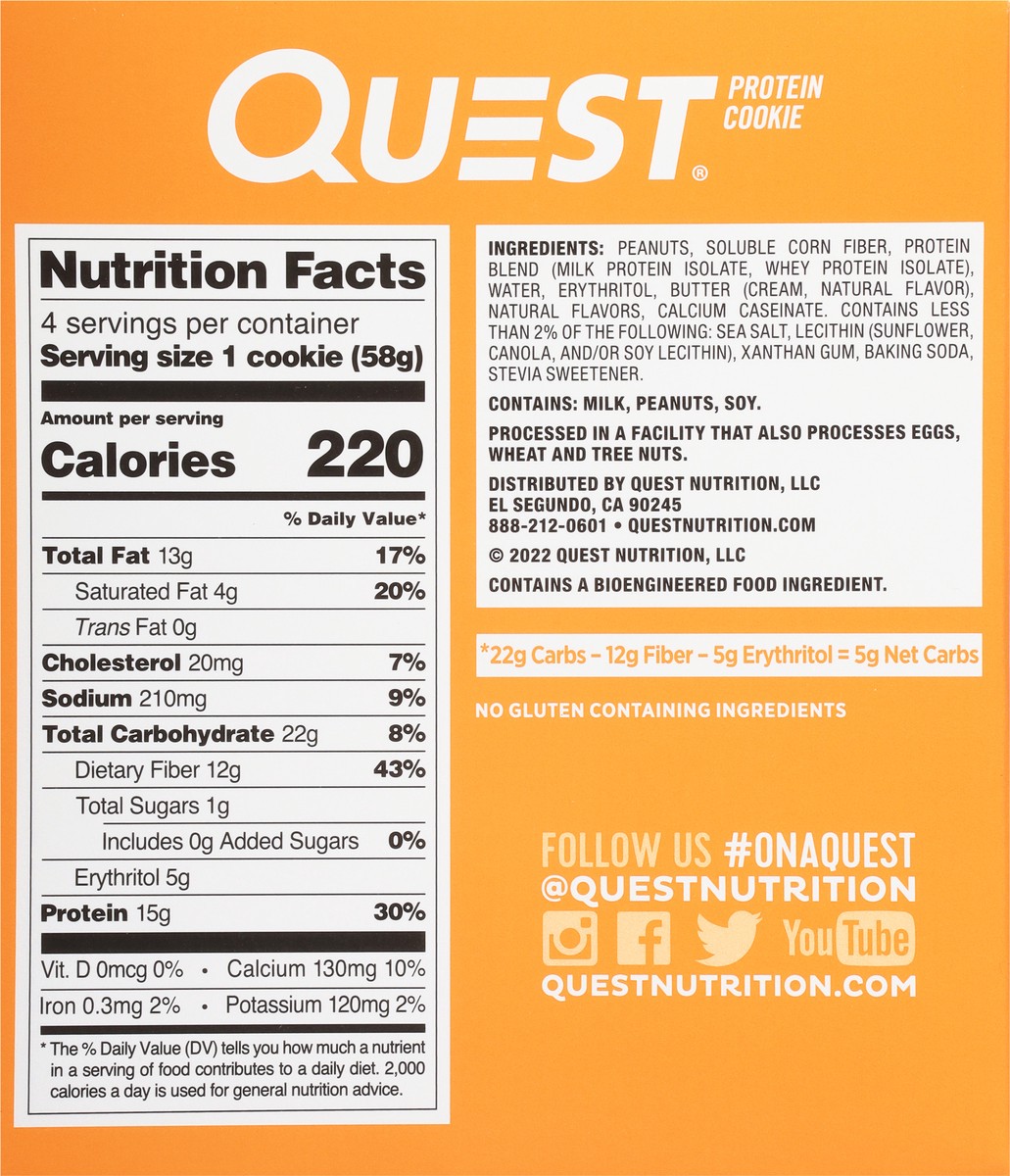 slide 4 of 9, Quest Soft & Chewy Peanut Butter Protein Cookie 4 - 2.04 oz Cookies, 4 ct