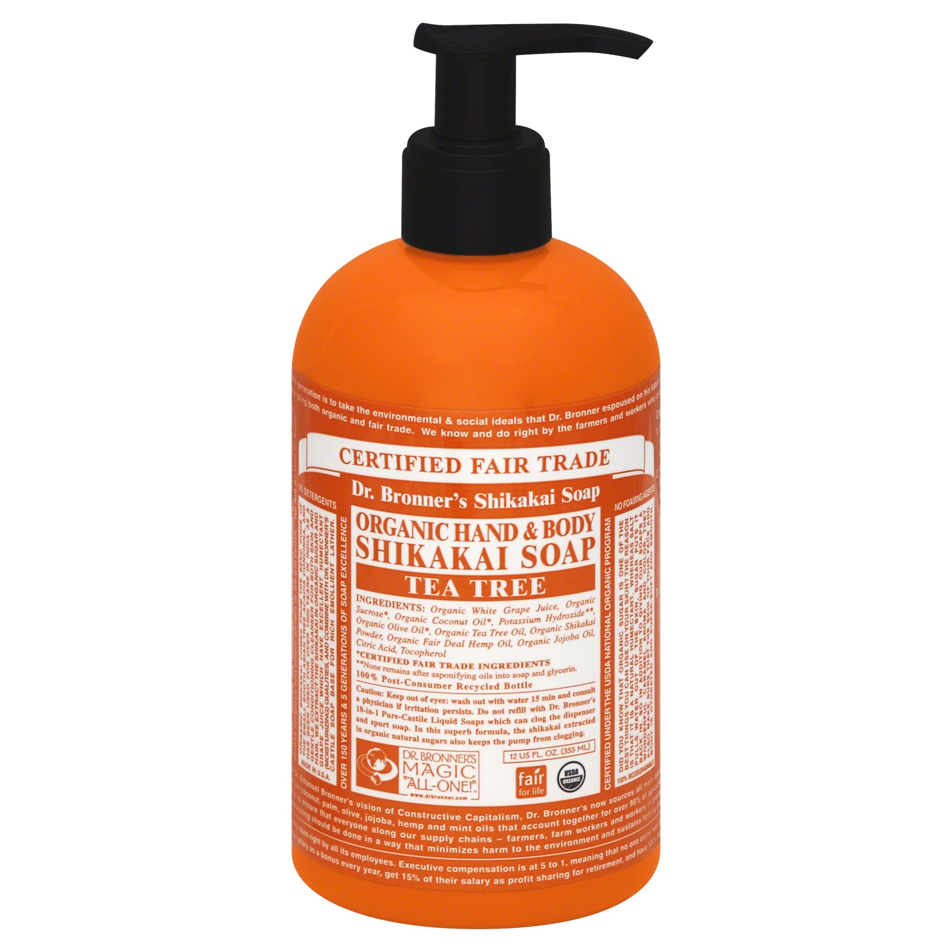 slide 1 of 1, Dr. Bronner's Tea Tree Organic Hand & Body Shikakai Soap, 12 fl oz