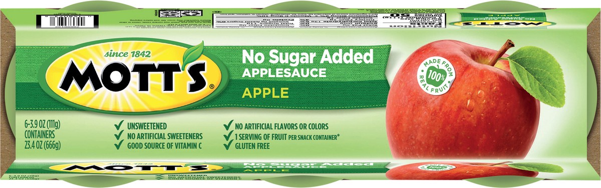 slide 5 of 7, Mott's No Sugar Added Applesauce Cups, 6 ct; 3.9 oz