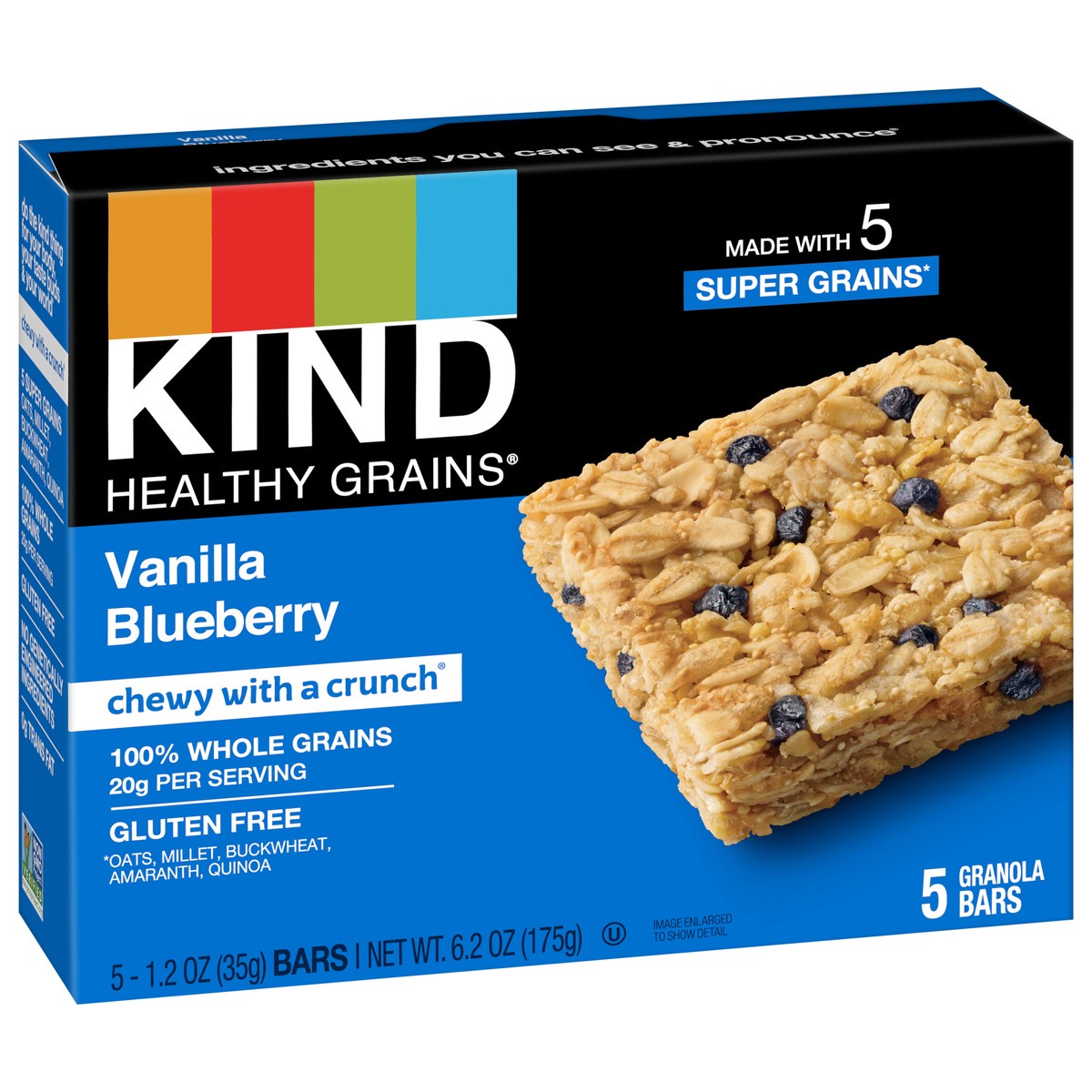 slide 2 of 9, KIND HEALTHY GRAINS Vanilla Blueberry Bars, Gluten Free Bars, 1.2 OZ Bars (5 Count), 0.40 lb