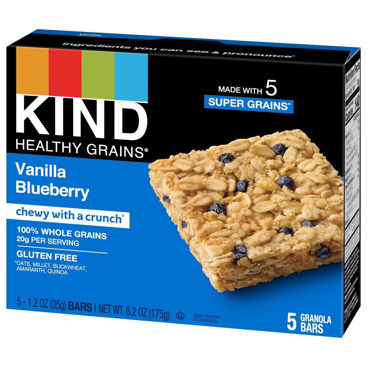slide 4 of 9, KIND HEALTHY GRAINS Vanilla Blueberry Bars, Gluten Free Bars, 1.2 OZ Bars (5 Count), 0.40 lb