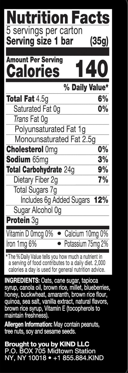 slide 9 of 9, KIND HEALTHY GRAINS Vanilla Blueberry Bars, Gluten Free Bars, 1.2 OZ Bars (5 Count), 0.40 lb