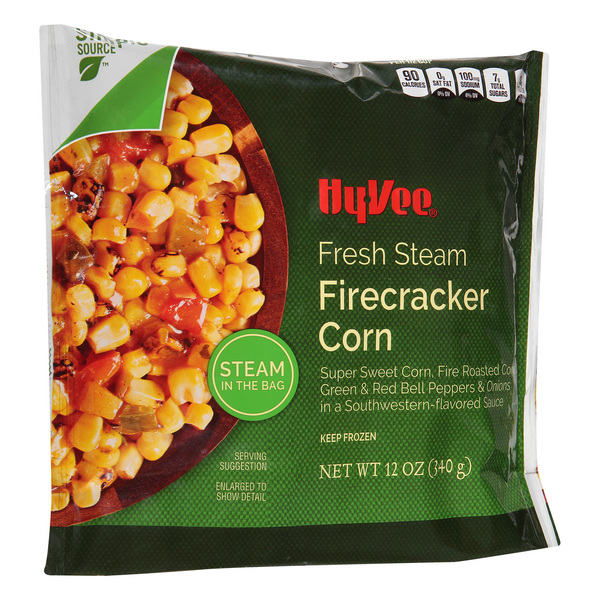 slide 1 of 1, Hy-Vee Firecracker Corn, Fresh Steam, 12 oz