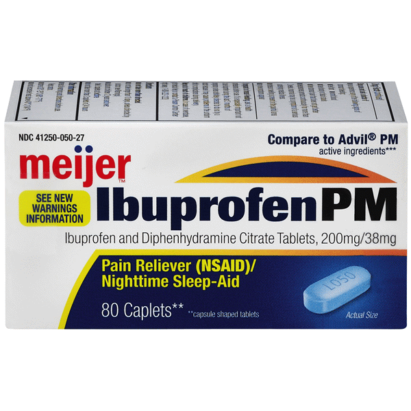slide 1 of 1, Meijer Ibuprofen PM 200mg Caplet, 80 ct