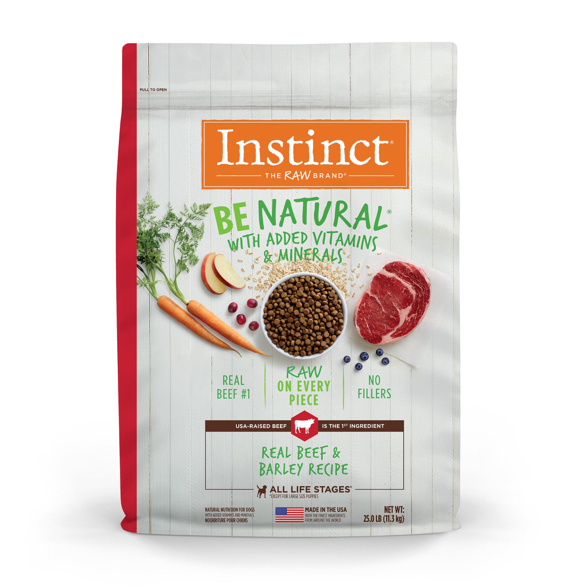 slide 1 of 6, Instinct Be Natural Beef & Barley Dry Dog Food, 25 lb. Bag, 25 lb