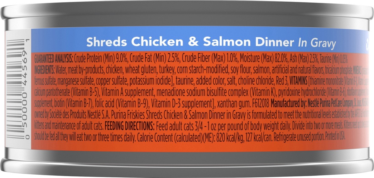 slide 3 of 7, Friskies Purina Friskies Gravy Wet Cat Food, Shreds Chicken & Salmon Dinner in Gravy, 5.5 oz