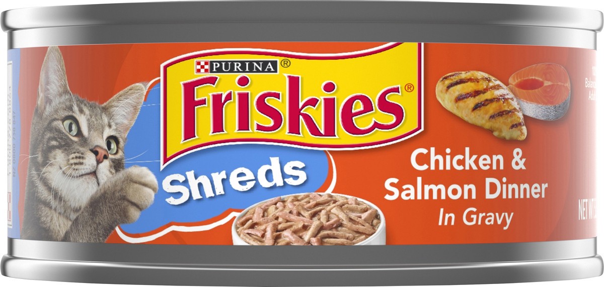 slide 2 of 7, Friskies Purina Friskies Gravy Wet Cat Food, Shreds Chicken & Salmon Dinner in Gravy, 5.5 oz